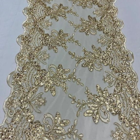 VALENTINA TEXTILE INC Sequin lace Fabric with Embroideries on mesh VT-18(3 Yard,Gold )