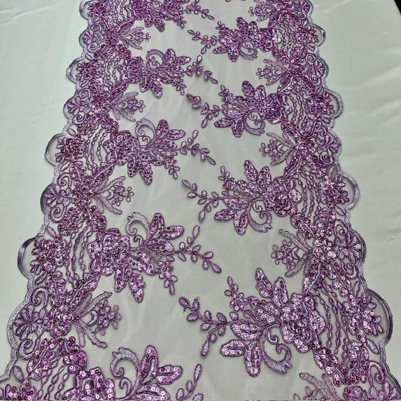 VALENTINA TEXTILE INC Sequin lace Fabric with Embroideries on mesh VT-18(3 Yard,Lilac)
