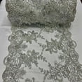 thumbnail image 1 of VALENTINA TEXTILE INC Sequin lace Fabric with Embroideries on mesh VT-18(3 Yard,Silver), 1 of 1