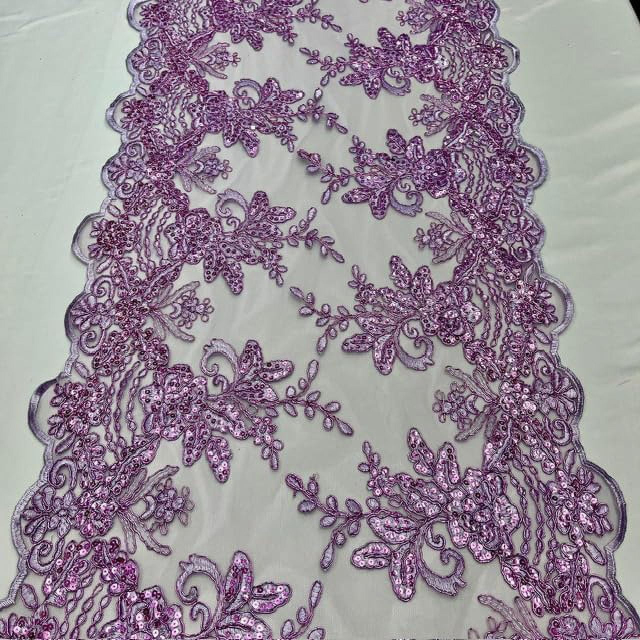 VALENTINA TEXTILE INC Sequin lace Fabric with Embroideries on mesh VT-18(6 Yard,Lilac)