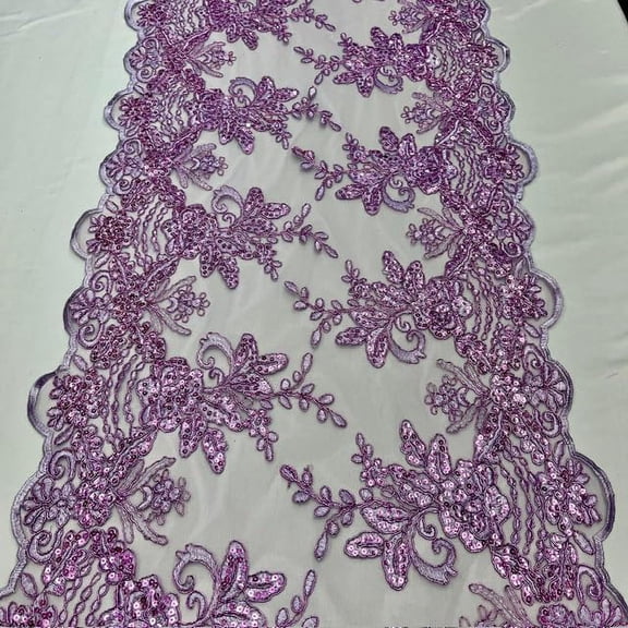 VALENTINA TEXTILE INC Sequin lace Fabric with Embroideries on mesh VT-18(6 Yard,Lilac)