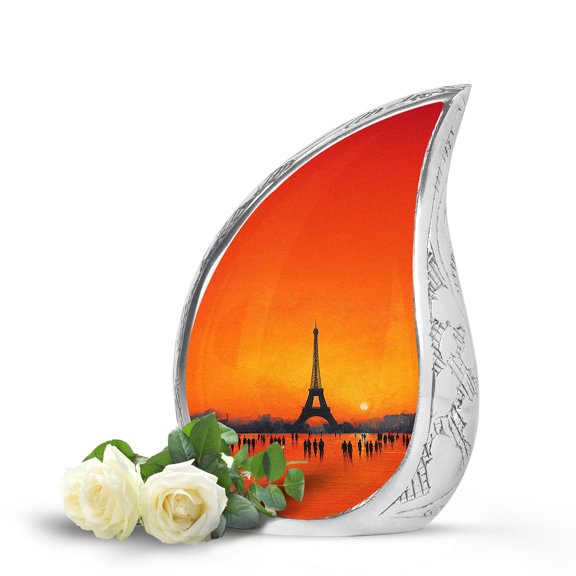 VALERASH 3 Inch Keepsake Eiffel Tower Urns for Human Ashes Adult Man - Mini Orange Urns for Human Ashes Adult Female Decorative Funeral Urn- 3 Inch