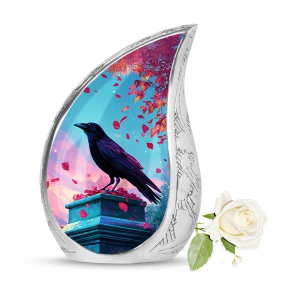 VALERASH 3 Inch Small Crow Urn for Ashes for Women & Man - Pink Memorial Urns for Human Ashes Adult Women Tiny Tear Drop Urn for Adults- 3 Inch