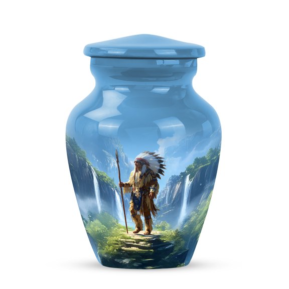VALERASH American Native Urns for Adult Male & Female - Blue Burial Urn for Ashes for Women Decorative Small Urns for Human Ashes Keepsake - 3 Inch