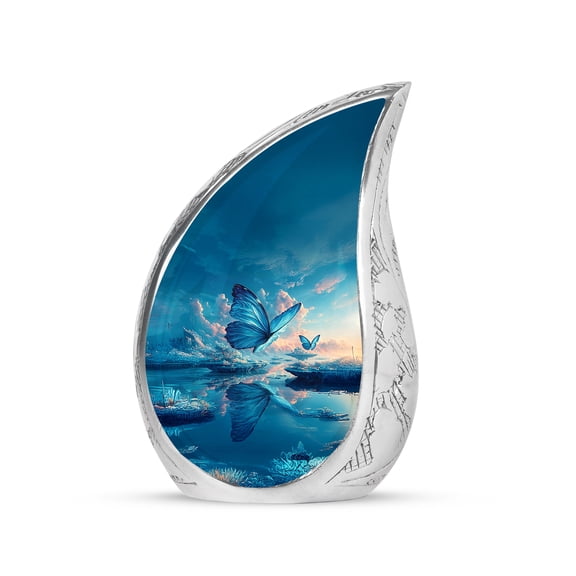 VALERASH Blue Butterfly Teardrop Urns for Human Ashes Adult Female & Male 3 Inch Small - Blue Keepsake Urns for Human Ashes- 3 Inch