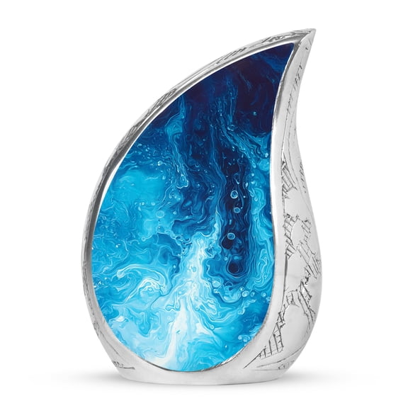 VALERASH Blue Tear Drop Small Urns for Human Ashes Keepsake 3 Inch - Abstract Cremation Urns for Human Ashes Adult Male & Female- 3 Inch