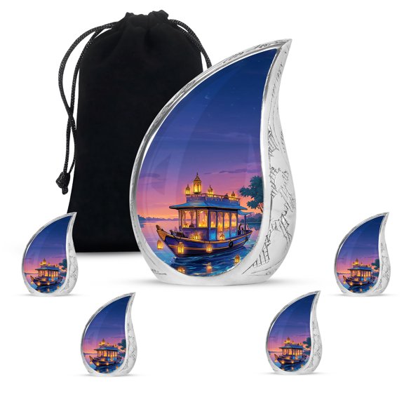 VALERASH Boat Teardrop Cremation Urn for Ashes for Women & Man - Blue Combo Urn for Mom & Dad - 10 & 3 Inch