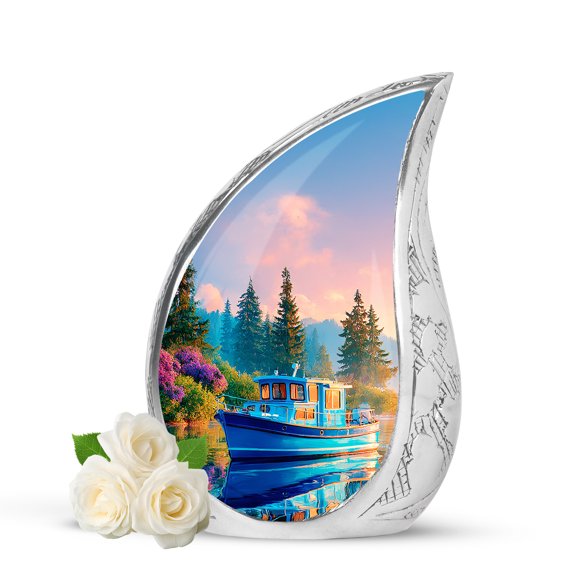 VALERASH Boat Teardrop Urn for Mother Ashes 3 Inch - Keepsake Yellow Drop Cremation Urns for Adult Male- 3 Inch
