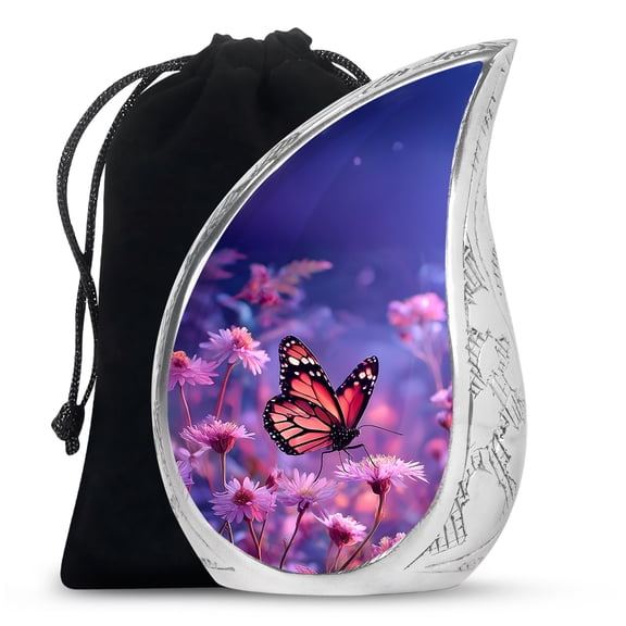 VALERASH Butterfly Urns for Human Ashes Adult Man - Large Blue Cremation Urn for Mother - Cherry Blossom Urn for Ashes for Women - Funeral Urns for Adult Male - 10 Inch