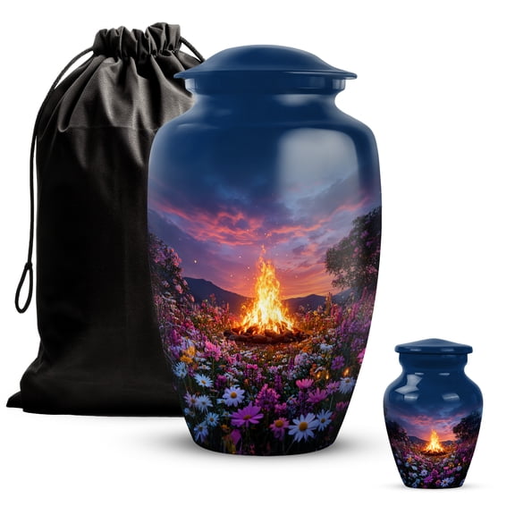 VALERASH Campfire Burial Urn for Ashes for Women - Mountain Cremation Urns for Adult Male Blue Decorative Memorial Urns for Human Ashes 1 Large 4 Keepsake - 10" & 4 Small