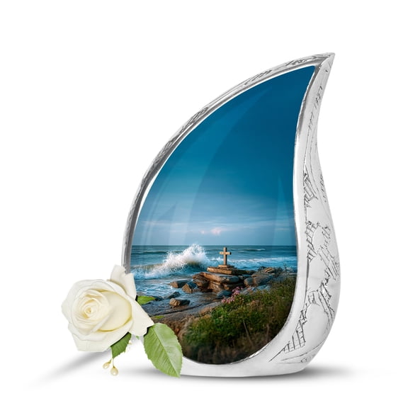 VALERASH Cross Keepsake Urn - Small Religious Cremation Urn for Ashes Adult Male & Female Blue Funeral Urns for Adult Male- 3 Inch