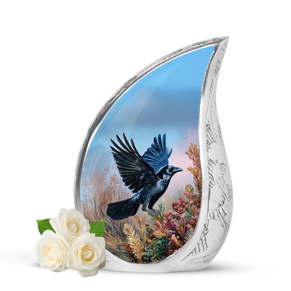 VALERASH Crow Small Urns for Human Ashes - Blue Drop Urns for Adult Male & Female Cremation Urn for Ashes for Women & Man- 3 Inch