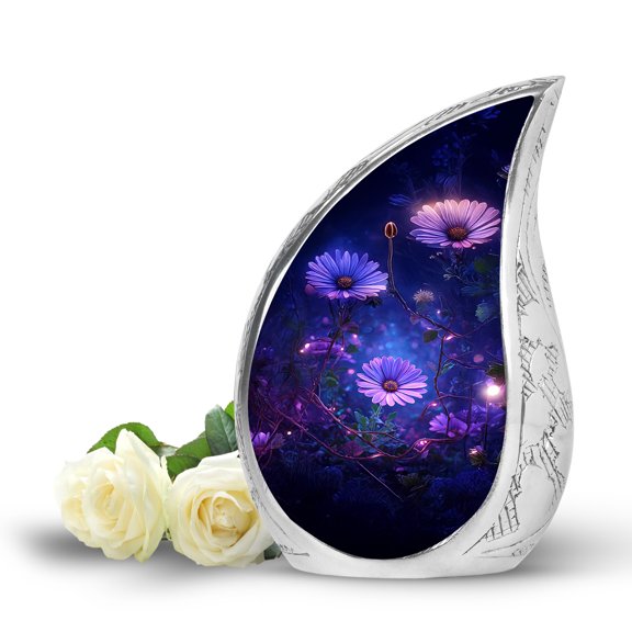 VALERASH Daisy Flower Urns - Blue Drop Memorial Urn for Ashes Adult Male & Female 3 Inch Small Decorative Daisy Urns for Home- 3 Inch