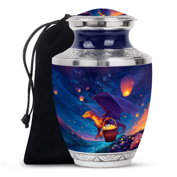 VALERASH Dragon Burial Urns for Adult Male - Large Blue Cremation Urns for Human Ashes Adult Female - Memorial Urn for Mother - Funeral Urn for Human Ashes - 10 Inch