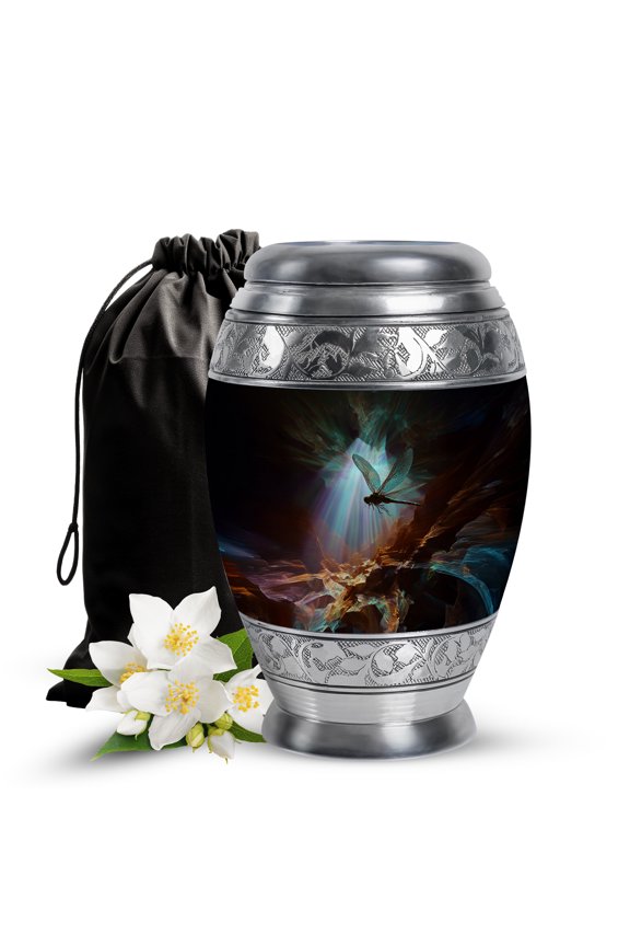 Dragonfly Memorial Urns for Adult Male & Female - Large Black Burial Urns for Human Ashes Adult Man - Cremation Urn for Mom & Dad - Funeral Urn for Ashes for Women & Man - 10 Inch