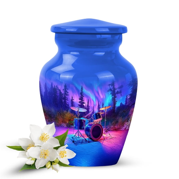 VALERASH Drum Mini Cremation Urns for Adult Ashes Women - Mini Memorial Urns for Adult Male Keepsake Blue Funeral Urn for Human Ashes - 3 Inch
