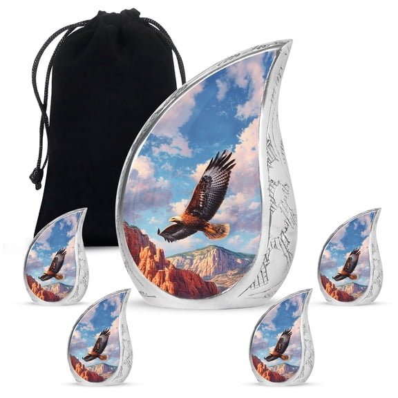 VALERASH Eagle Teardrop Urn - Mountain Cremation Urn for Ashes Adult Male & Female Blue Memorial Urns for Human Ashes - 10 & 3 Inch