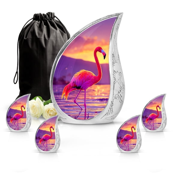 VALERASH Flamingo Double Urn - Pink Memorial Drop Urns for Human Ashes Adult Man & Women Decorative Sunset Urns for 2 Adult Male & Female - 10 & 3 Inch