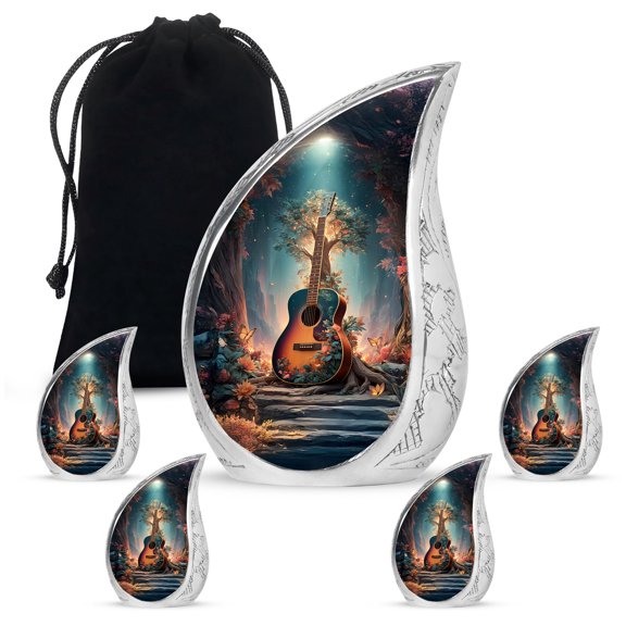 VALERASH Guitar Cremation Urns for Human Ashes Adult Male & Female - Blue Funeral Urn for Ashes for Women & Man - 10 & 3 Inch