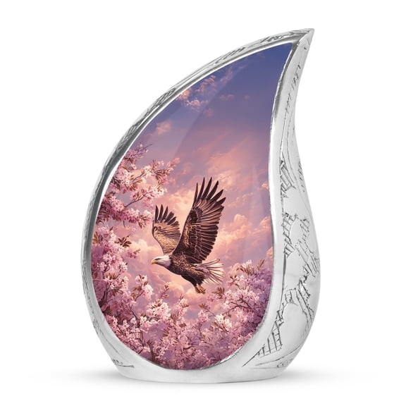 VALERASH Keepsake Eagle Teardrop for Adult Male - Pink Flower Cremation Urn for Father Military Urn for Ashes for Women & Man- 3 Inch