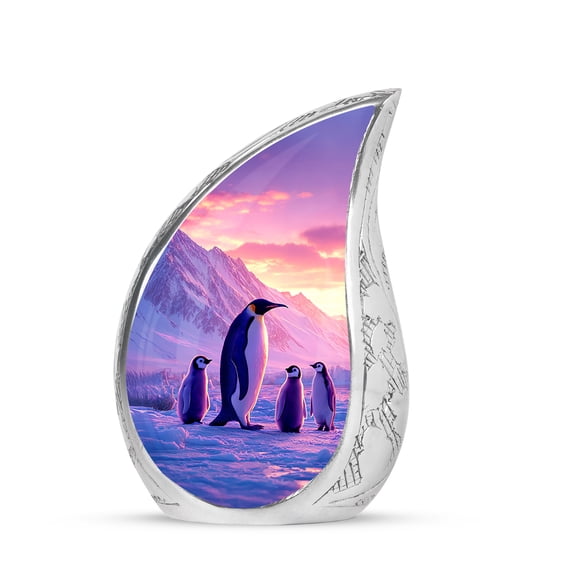 VALERASH Keepsake Penguin Urn for Baby - Purple Teardrop Memorial Urns for Human Ashes Adult Male & Female Decorative Mini Bird Urn for Boy & Girl- 3 Inch