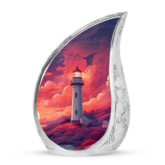 VALERASH Lighthouse Teardrop Cremation Urns for Human Ashes Adult Man & Women - Keepsake Sunset Memorial Urn for Ashes for Women- 3 Inch