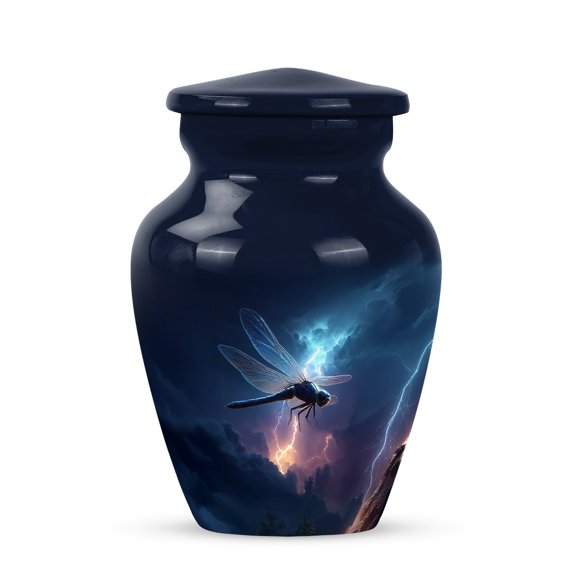 VALERASH Little Dragonfly Tiny Cremation Urns for Adult Male - Small Blue Memorial Funeral Urns for Human Ashes Adult Man Miniature Decorative Burial Ash Container - 3 Inch