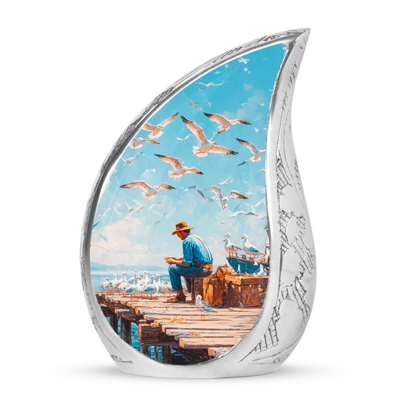 VALERASH Mini Fisherman Urn – Small Blue Keepsake Cremation Urns for Human Ashes Adult Male & Female, Teardrop Keepsake for Family - Decorative Bird Urn for Ashes Adult Male & Female - 3 Inch