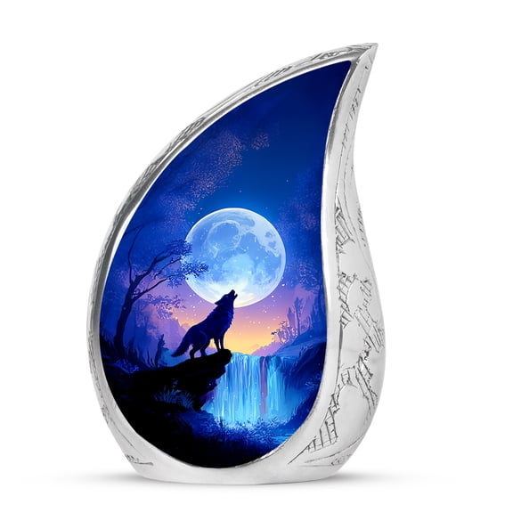 VALERASH Mini Wolf Cremation Urn for Adults Ashes - Blue Decorative Funeral Urn for Men Waterfall Teardrop Keepsake Urns for Human Ashes- 3 Inch