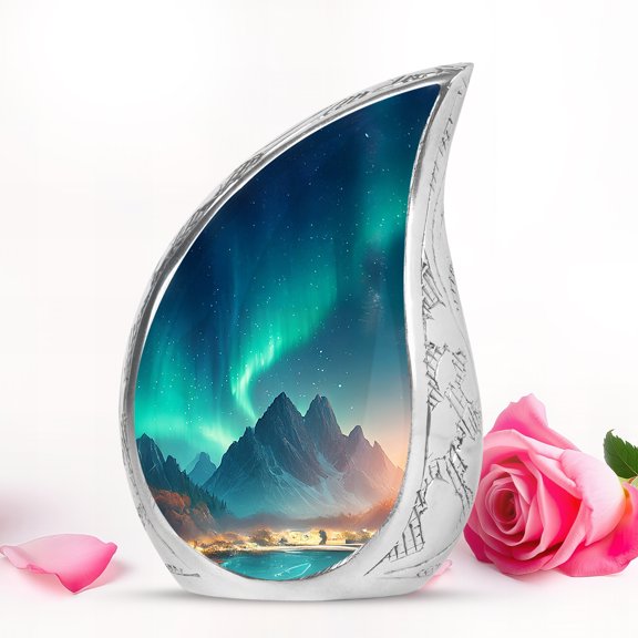 VALERASH Mountain Memorial Urn for Ashes 3 Inch Small - Green Tear Drop Funeral Urns for Adult Male 3 Inch Mini Decorative Cremation Urn for Mom- 3 Inch