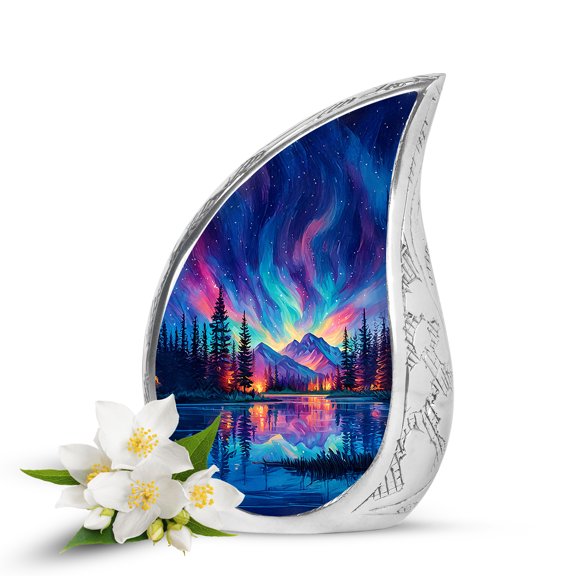 VALERASH Northern Light Urn for Ashes for Women - Mini Decorative Mountain Memorial Urns for Adult Male Blue Teardrop Funeral Urns for Human Ashes- 3 Inch