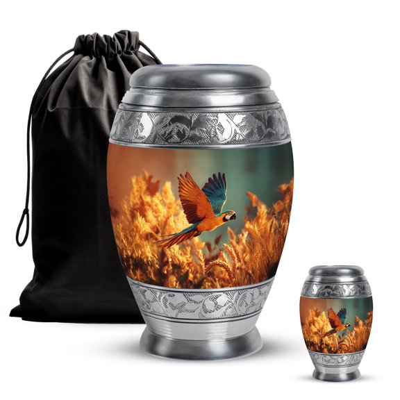 VALERASH Parrot Burial Urns for Adult Male 1 Large 4 Keepsake - Brown Funeral Urn for Ashes for Women - Cremation Urn for Mom & Dad Set of 5 - Human Urns for Ashes Adult Female -10 & 3 Inch
