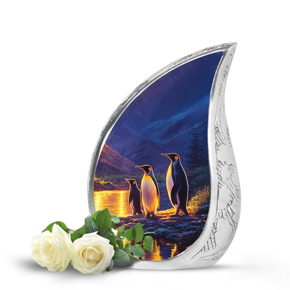 VALERASH Penguin Small Cremation Urns - Mini Blue Teardrop Urns for Adult Male & Female Keepsake Memorial Gift for Loss of Mom & Dad- 3 Inch