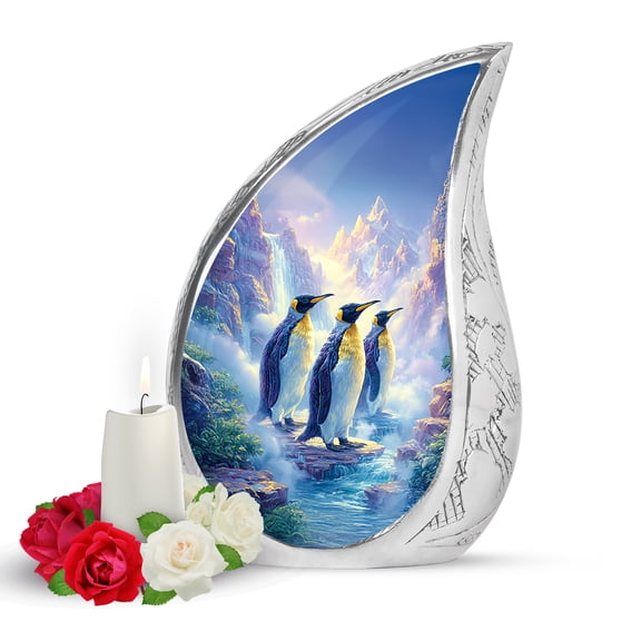 VALERASH Penguin Small Urn - Small Urns for Human Ashes Keepsake Blue Teardrop Urn for Kids- 3 Inch