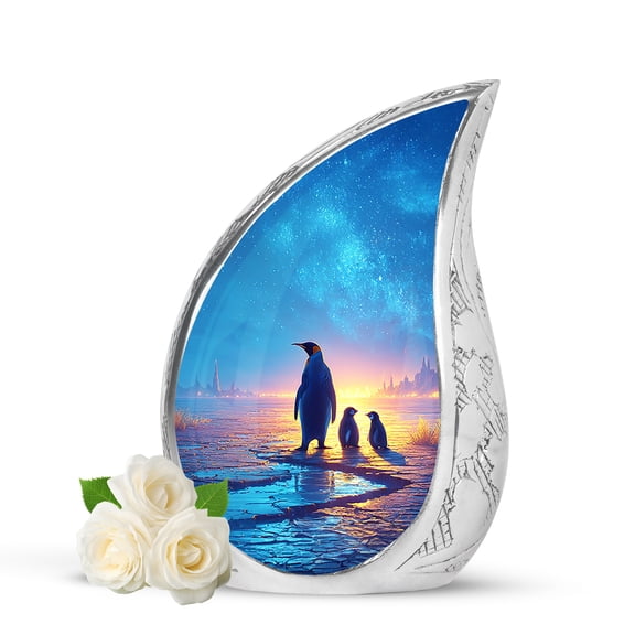 VALERASH Penguin Urns for Human Ashes - Blue Teardrop Urn for Ashes for Women & Man Mini Memorial Urns for Mom & Dad- 3 Inch
