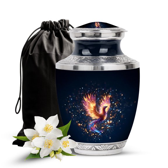 VALERASH Phoenix Burial Urns for Adult Male & Female - Black Cremation Urn for Ashes for Women - Memorial Urns for Human Ashes - Decorative Burial Urn for Indoor & Outdoor Cremation - 10 Inch