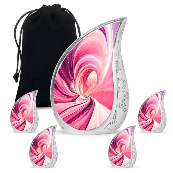 VALERASH Pink Urn for Ashes Adult Man Set of 5 - Burial Urn for Ashes for Women Cremation Urns for Adults - 10 & 3 Inch