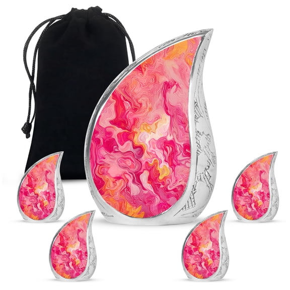 VALERASH Pink Urn for Ashes for Women - Large Teardrop Urn for Adults 4 Mini Keepsake Urns for Human Ashes - 10 & 3 Inch