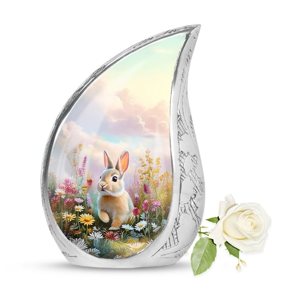 VALERASH Rabbit Urn for Ashes for Women - Decorative Rainbow Urns for Ashes Adult Male Pink Teardrop Memorial Urn for Adult Mom- 3 Inch
