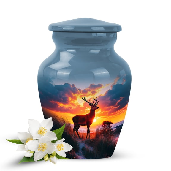 VALERASH Small Deer Urns for Human Ashes 3 Inch – Mini Blue Keepsake Cremation Urn – Blue Memorial Ashes Holder for Men & Women – Decorative Sunset Urn for Funeral or Home- 3 Inch