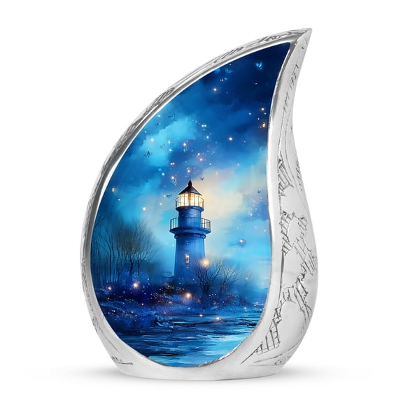 VALERASH Small Lighthouse Cremation Urn - Blue Teardrop Memorial Urns for Human Ashes Adult Female Decorative Butterfly Urn for Mom & Dad- 3 Inch