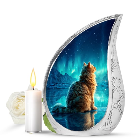 VALERASH Teardrop Cat Urns for Human Ashes Adult Female - Northern Light Cremation Urns for Human Ashes- 3 Inch