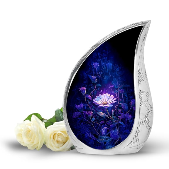 VALERASH Teardrop Daisy Urns for Human Ashes Adult Man & Women - 3 Inch Small Blue Funeral Small Urns for Human Ashes Keepsake- 3 Inch