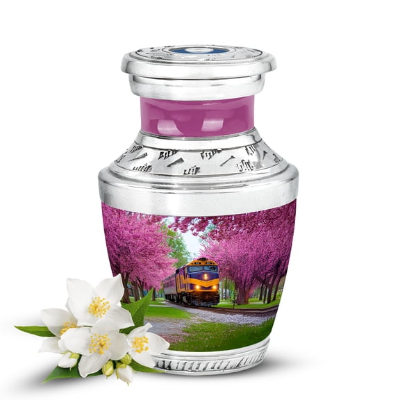 VALERASH Train Keepsake Cremation Urns for Adult Ashes Women - Mini Memorial Urns for Adult Male - Tiny Pink Decorative Cremation Urn - Tiny Burial Urn for Human Ashes - 3 Inch