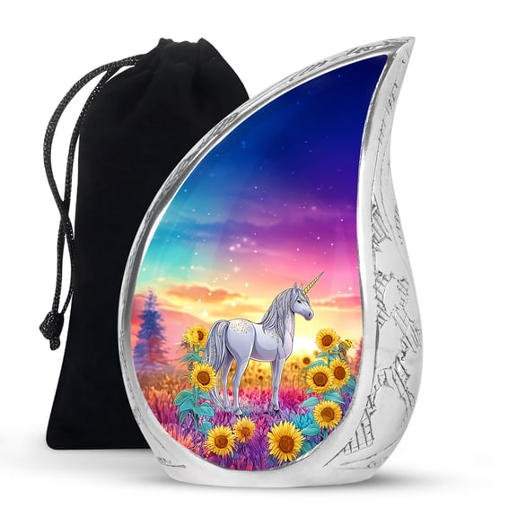 VALERASH Unicorn Memorial Urns for Adult Male - 10 Inch Large Sunflower Funeral Urns for Human Ashes Blue Drop Urn for Ashes for Women- 10 Inch
