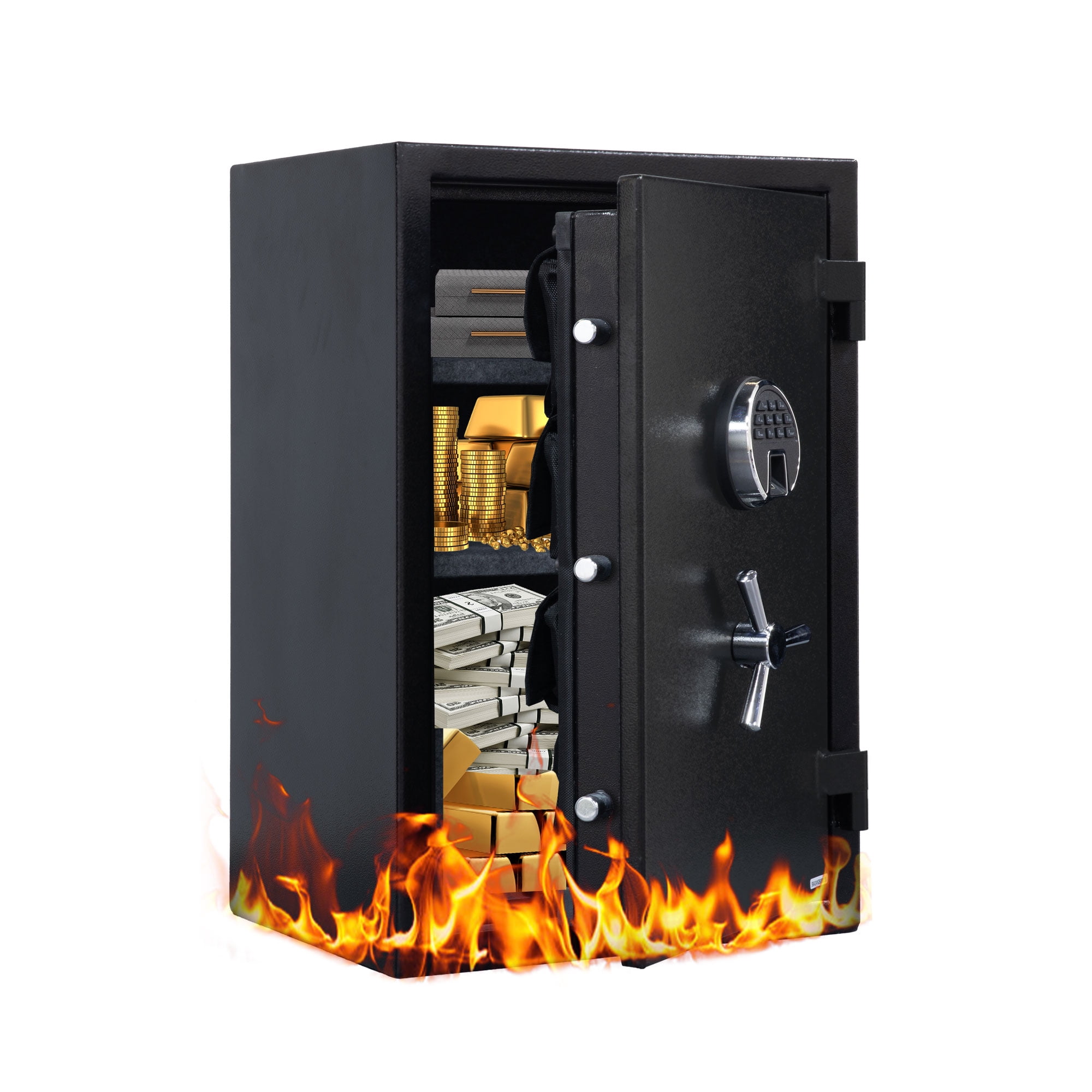 VALINIRT Fireproof Safe with Fingerprint & Programmable Keypad, Home Safe with Removable Shelf, Fire Proof Safe for Home Documents, 26"H × 17"W × 14"D (Black-with Gun Bag)