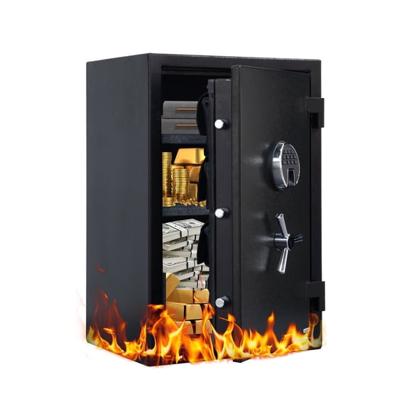 VALINIRT Fireproof Safe with Fingerprint & Programmable Keypad, Home Safe with Removable Shelf, Fire Proof Safe for Home Documents, 26"H × 17"W × 14"D (Black-with Gun Bag)