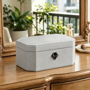 VALINIRT Jewelry Safe Biometric Fingerprint safe, Leather Wrapped Jewelry Box with Lock, Quick-Access & Keyless EntryTwo-Tier Gray