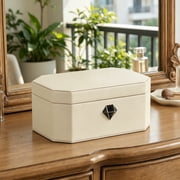 VALINIRT Jewelry Safe Biometric Fingerprint safe, Leather Wrapped Jewelry Box with Lock, Quick-Access & Keyless EntryTwo-Tier White