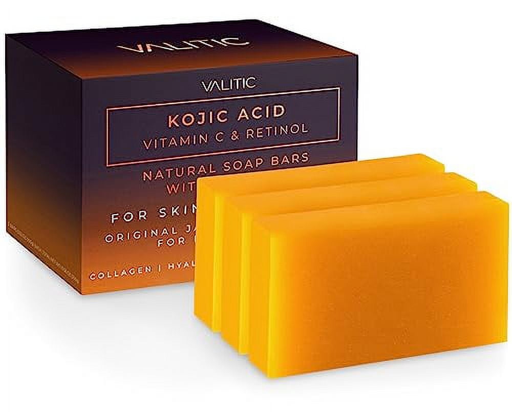 VALITIC Kojic Acid Dark Spot Remover Soap Bars with Vitamin C, Retinol, Collagen, Turmeric - Original Japanese Complex Infused with Hyaluronic Acid, Vitamin E, Shea Butter, Castile Olive Oil (2 Pack)